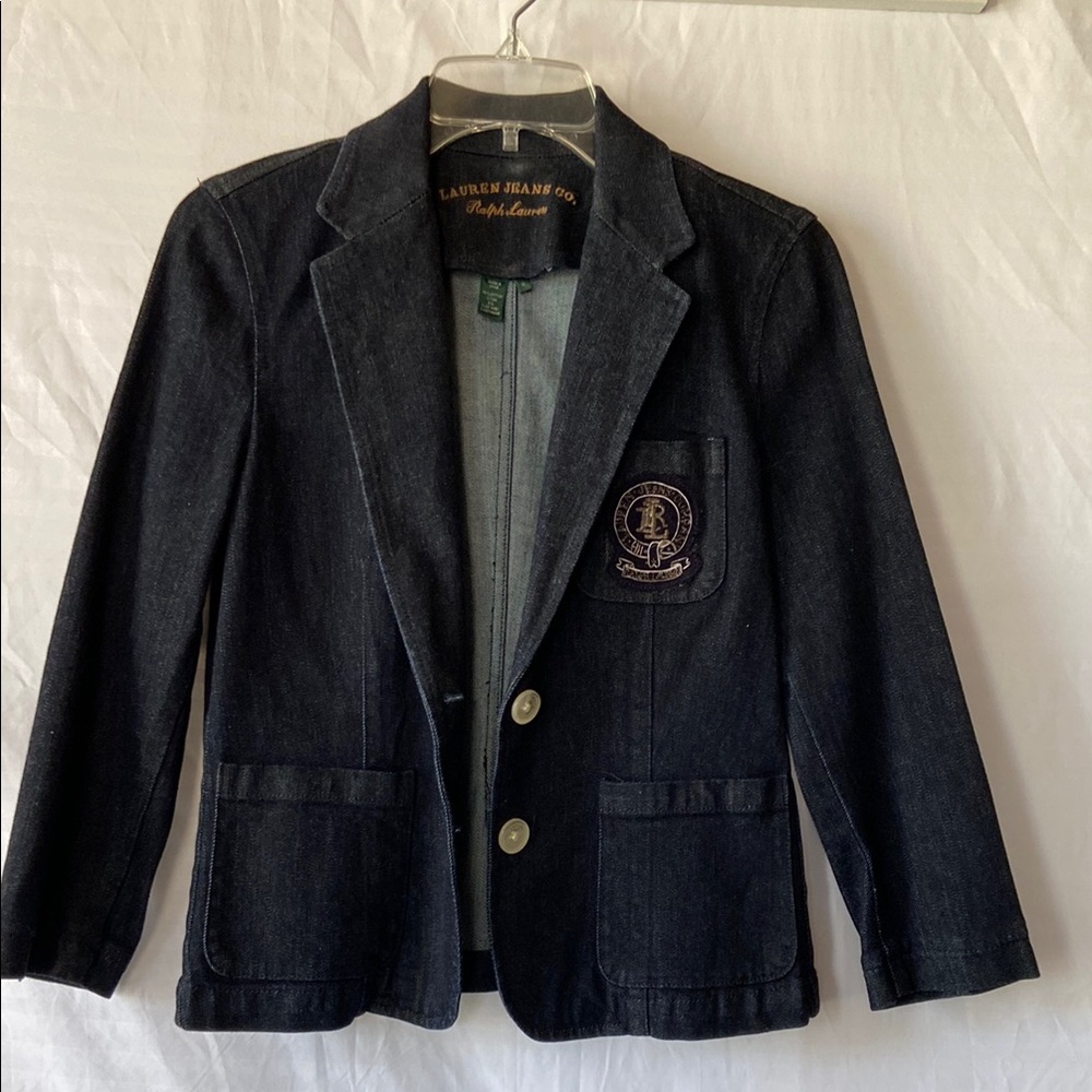 💕💕💕 Ralph Lauren Black Blazer with Textured Fabric and Embroidered Crest